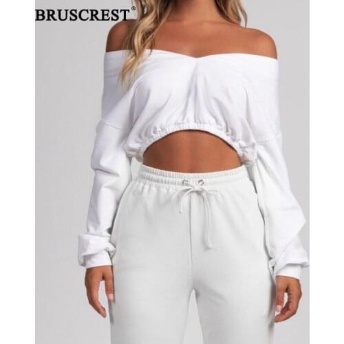 Korean sweatshirts vintage long sleeve crop top hoodies women pullover sexy hoodie off shoulder cropped hoodies for teen girls