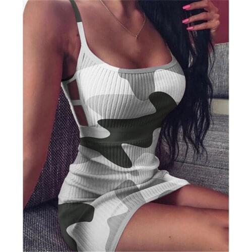 Summer Dress Women Sling Camouflage Print Mini Dresses Fit Skinny Sleeveless Pencil Dress For Woman Clothing Vestidos Femme Robe