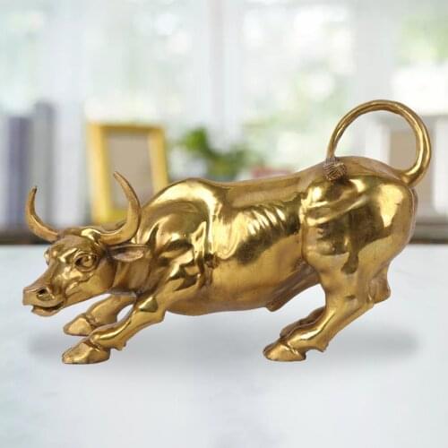 Copper Bull Sculpture Decorative Ox Ornament Feng Shui Figurine Statue Office Tabletop Decoration Crafts Furnishing