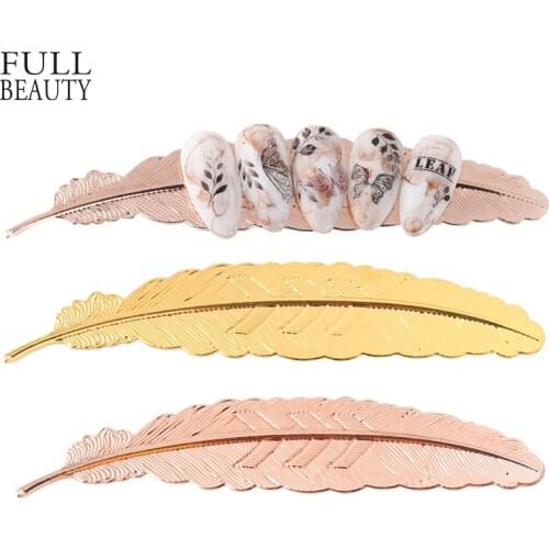 3pcs Feather Metal Stand for Manicure Display False Nail Tips Practice Training Holder Rose Gold Gel Polish Showing Tools CH1844