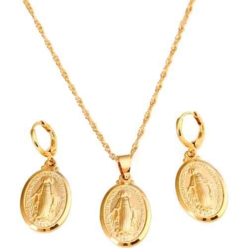Virgin Mary Jewelry Set Trendy Gold Color Women Men Jewelry Wholesale Pendant Necklaces Jewelry Set