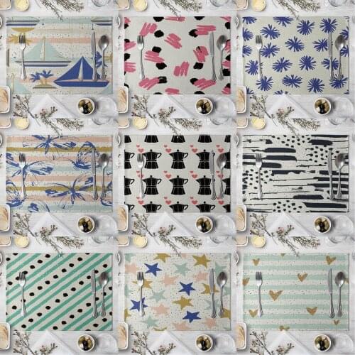 Fashion Print Rectangle Cotton Linen Western Style Table Pad Cut Mats Placemat for Dinner Kitchen Table 40x30cm