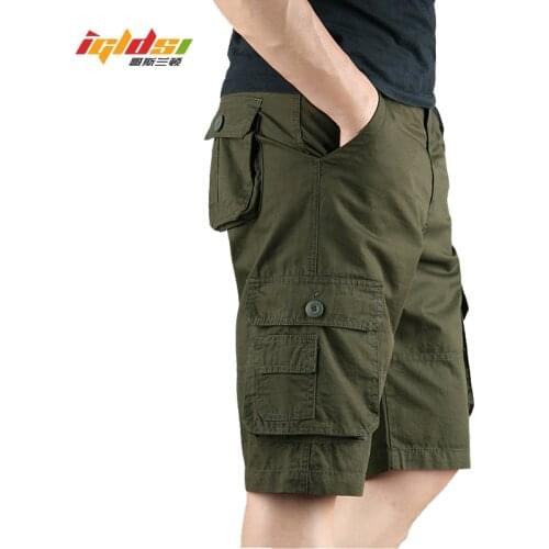 Mens Summer Cargo Shorts Casual Cotton Overalls Knee Length Multi Pocket Breeches Military Male Tactical Shorts Plus Size 44 46