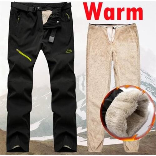 Mens Outdoor Pants Tactical Waterproof Trousers Autumn Winter Warm Pants Trekking Camping Pants Fur Lined Velvet Inside 4XL