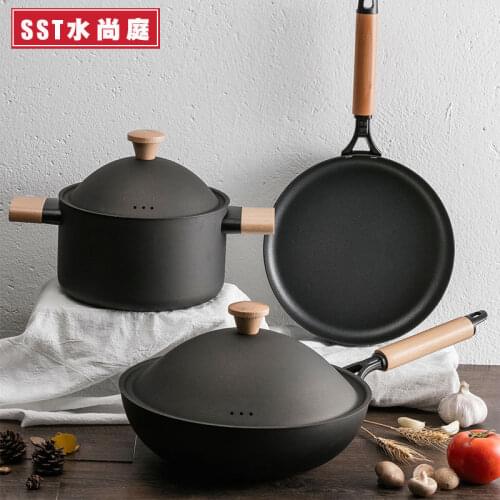 Fine iron cookware set three-piece non-stick pan wok pan soup pot