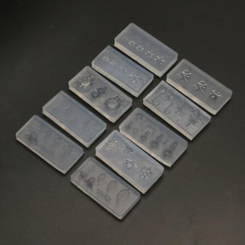 10Pcs Christmas Theme Snowflake Snowman Nail Art Silicone Mold Kit Christmas Tree Deer Carving Molds Kit Art Craft Tools