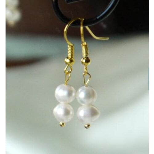 New Favorite Pearl Earring 7mm White Round Genuine Freshwater Pearl S925 Gold Color Silver Dangle Earring Charming Women Jewelry