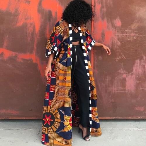 African Clothes for Women 2021 Spring Autumn African Women Long Sleeve Print Coat Plus Size Cardigan Boho Boubou Robe
