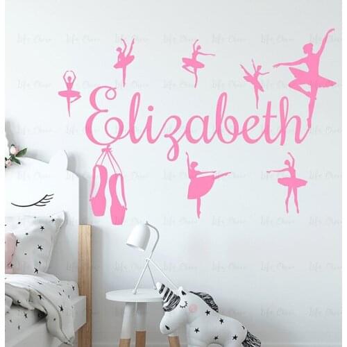 Custom Girls Name Vinyl Decals Ballerina Girls Gift Room Soft Pink Decoration Wall Stickers Ballet Pose Silhouette Murals