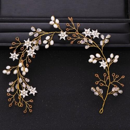 Trendy Gold Bridal Hair Accessories Crystal Pearl Headband tiara Headpiece Hair Vine Women Hair Jewelry Wedding Hair Accessories