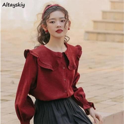 Shirts Women Peter Pan Collar Preppy Solid Cute 3 Colors Korean Style Simple Mujer Spring Design Popular Harajuku Fashion Casual