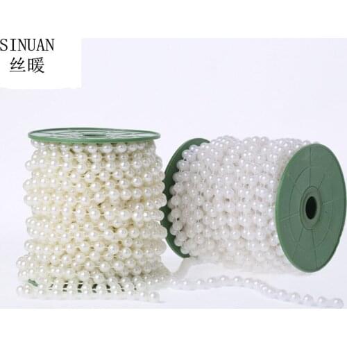 SINUAN New Style Color Beads Chain Pearl Beads White Acryl Chain Wedding Bouquet Accessories 8Mm 20Meters/Roll Diy Plastic Bead
