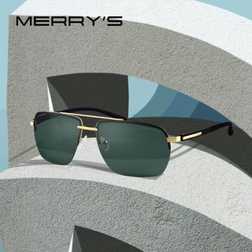 MERRYS DESIGN Men Classic Sunglasses Rectangle Rimless Luxury Brand Polarized Sun glasses Male Eyewear UV400 Protection S8163