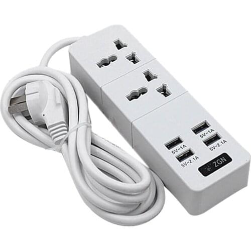 Power Strip Surge Protector With 4 USB And 2 Outlets Ports 2500W 10A 6.5 Feet Extension Cord For Home