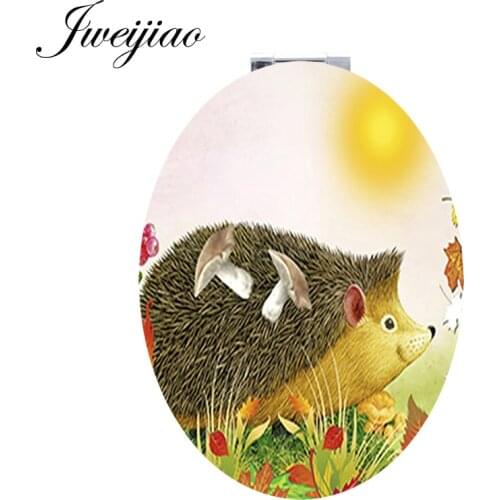 Youhaken Hedgehog in flowers grass sunshine Oval makeup Folding mirrors Beauty natural game 1X/2X Magnifying Vanity mirror HF27