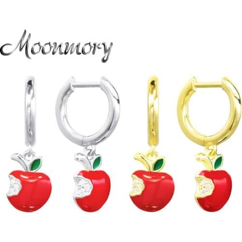 Moonmory 925 Sterling Silver Red Apple Pendant Earrings For Women Party Dating Piercing Enamel European Jewelry Christmas Gifts