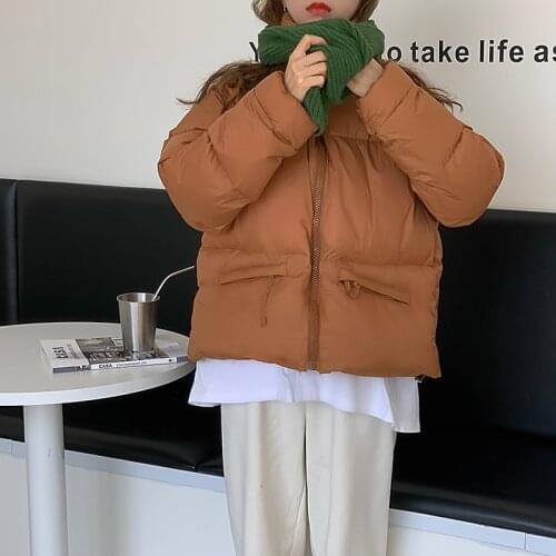 Winter Down Padded Short Coats Women Korean Fashion Oversized Stand Collar Parka Female Loose Thick Crop Puffer Jacket 2021 New