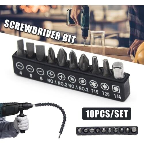 10pcs/set Screwdriver Bit for 6.35 Hexagon Head Flexible Shaft Bits Extension rod Electric Drill Screwdriver Bit accessories