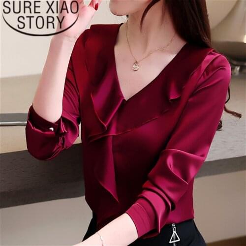 Blusas Mujer De Moda New Womens Tops Blouses Ruffles V-Neck Shirts Long Sleeve Shirts Chiffon Blouse Plus Size Clothing 2331 50