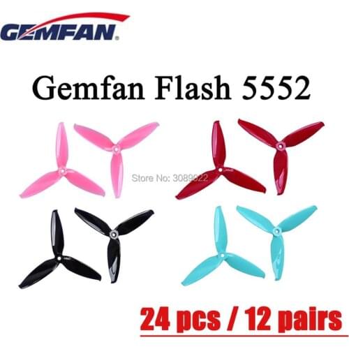 24 pcs / 12 pair Gemfan Flash 5552 3 Blade 5 Inch PC Propeller CW CCW prop compatible for FPV Racing Drone frame VS Gemfan 5152