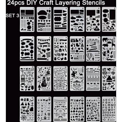 24Pcs Craft Layering Stencils Set Plastic Planner DIY Drawing Template Diary Decor Craft layered Stencils scrapbooking mold