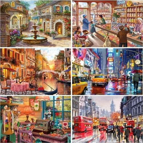 5D DIY Diamond Painting Kits Street Scenery Rhinestone Full Round With AB Drill Embroidery Rhinestone Mosaic Home Decoration Art