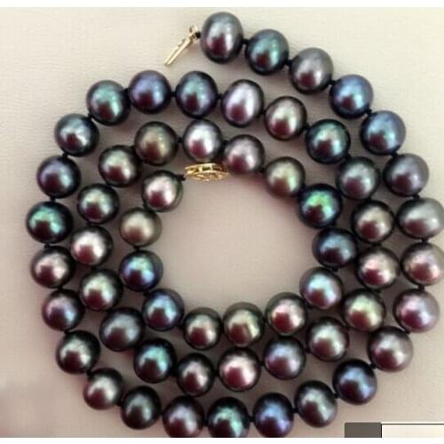9-10mm tahitian peacock green red multicolor pearl necklace 19inch 14k