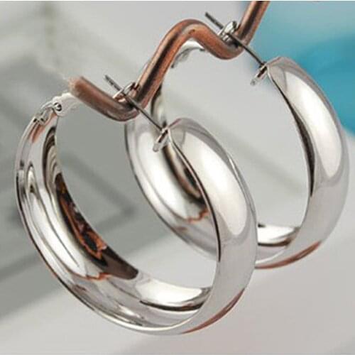 Sleek Surface Thick Metallic Golden Silver Plated Punk Big Hoop Earrings for Women