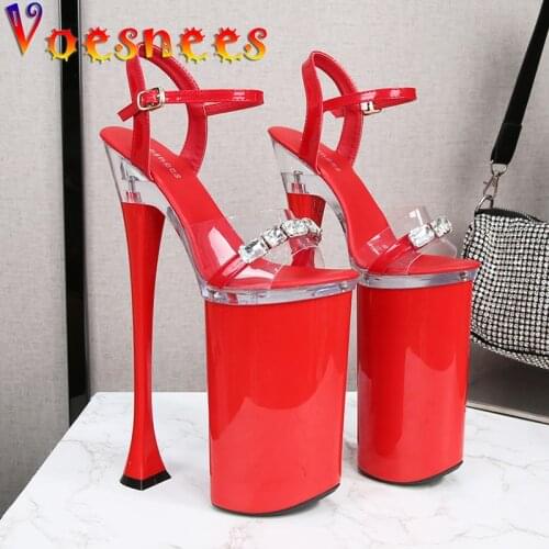 Voesnees Platform Sandals For Women Super High Heels 26cm Summer 2021 New Rhinestones Sexy Thin Heels Female Pole Dance Shoes