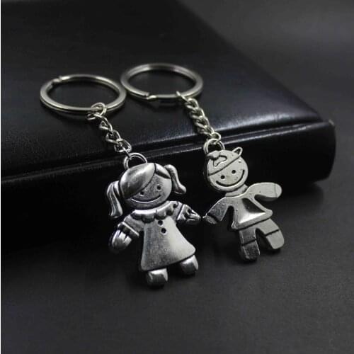 1 Pair Zinc Alloy Boy and Girl Pendant Key Ring Key Chains For Lovers Handmade Jewelry KC008