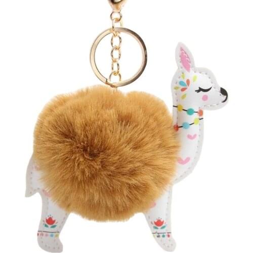 Artificial Rabbit Fur Pompom Key Chain Fluffy Fur Ball Cute Alpaca Keychain Leather Animal Christmas Keyring Charm Women Jewelry