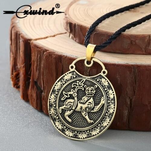 Cxwind Vintage Charm Animal Lion Pendants & Necklaces Viking Friendship Long Necklaces Punk Style Gifts for Mens Jewelry Collier