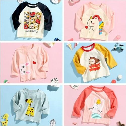 Spring/autumn Clothing Kids Long Sleeve Tops Print Cartoon Cotton Girls Bottoming Shirt Baby Boys Pullover Toddler Sweatshirts