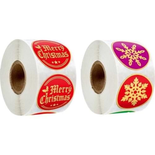 500pcs Round Gold Foil Merry Christmas Stickers Seal Labels for Thank You Cards Envelope Gift Package Scrapbooking Decor