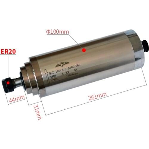 Engraving machine water-cooled spindle motor, 4.5KW 220/380V 13A/8A 400Hz Speed 24000rpm chuck ER20 motor diameter 100mm