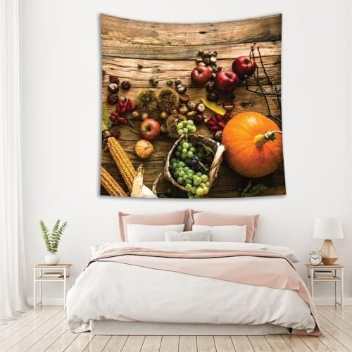 Tapestry Autumn Fruits Pumpkin Apple Corn Grapes Fall Seasonl Nature Country Life Photo Yellow Brown
