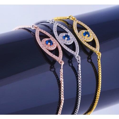 Hot Trendy Jewelry Vintage Zircon Evil Eye Bracelets & Bangles Diy Copper Square Chain Friendship Bracelets Handmade Pulseras
