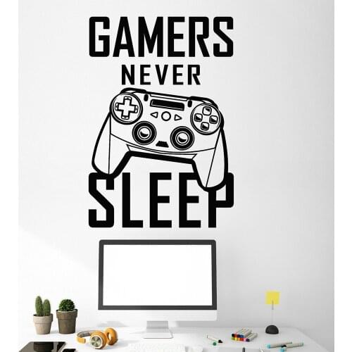 Gaming Wall Decals Gamer Never Sleep Video Games Teen Room Vinyl Wall Stickers Modern Boys Dormitory House Decoration Z322