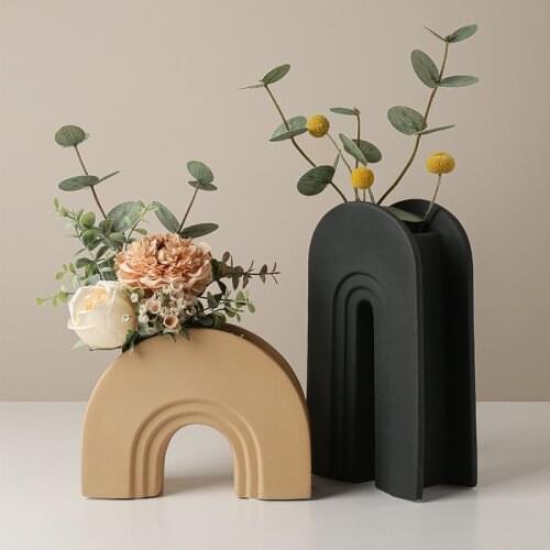 Ceramic Geometric Flower Vases Figurines Nordic Arch for Pots Modern Table Art Dining Table Living Room Decoration Gifts