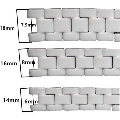 Ceramic Strap Mens and Womens Watch Accessories 14mm 16mm 18mm Straight + Notch White Ceramic Watch Chain + Tools