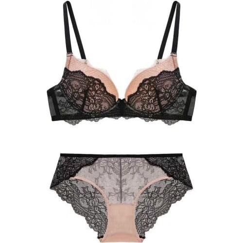 Lace Embroidered Rimless Bra Set Comfortable Medium-Weight Cup Push-up Girls Underwear Lingere Set Sexy Bra and Panty Sets