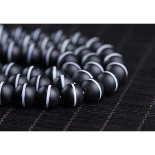 High Quality Natural Frosted White String Black Agates Stone 8/10/12/14mm Round Necklace Bracelet Jewelry Loose Beads 38cm wk123