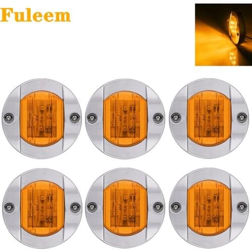 Fuleem 12V 6PCS Round Chrome Bezel Clearance Marker Light 6 LED Amber Side Marker Light For Truck SUV Boat Waterproof