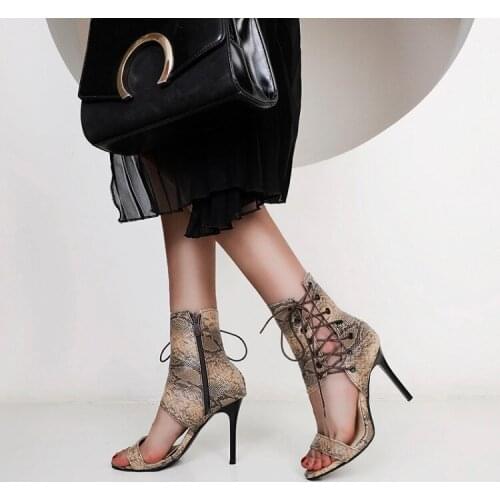 Summer 2020 new transparent crystal high heels snake cross strap thick green sandals Leggings Roman shoes