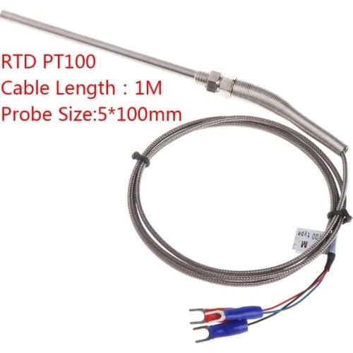 2019 Hot! RTD PT100 Temperature Sensor Thread M8 Cable 1M Thermocouple Probe 100mm 3 wires