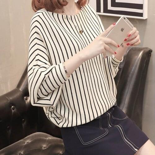 NORMOV Fashion Autumn Sweater Women Knitted Striped Batwing Loose Solid Pullovers O-Neck Tops Casual 4 Color Sweater