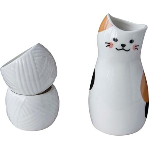 Cartoon Ceramics Hip Flask Set Classic Japanese Style Creative Sake Cups Set Home Handmade Flasque Alcool Table Supplies EJ50HF