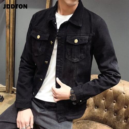 JDDTON Mens Autumn Retro Jeans Jackets Casual Harajuku Fashion Vintage Denim Bomber Jacket Overcoats Streetwear Outerwear JE384