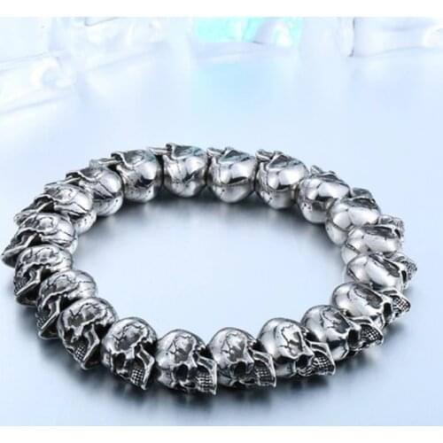 Men Hot Selling Stainless Steel High Quality Skull Bracelet Mens Punk Large Adjustable Skeleton Bracelet Jewelry Gift