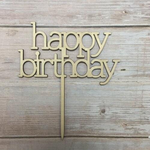 Set of 5 pcs happy birthday laser cut wooden cake topper